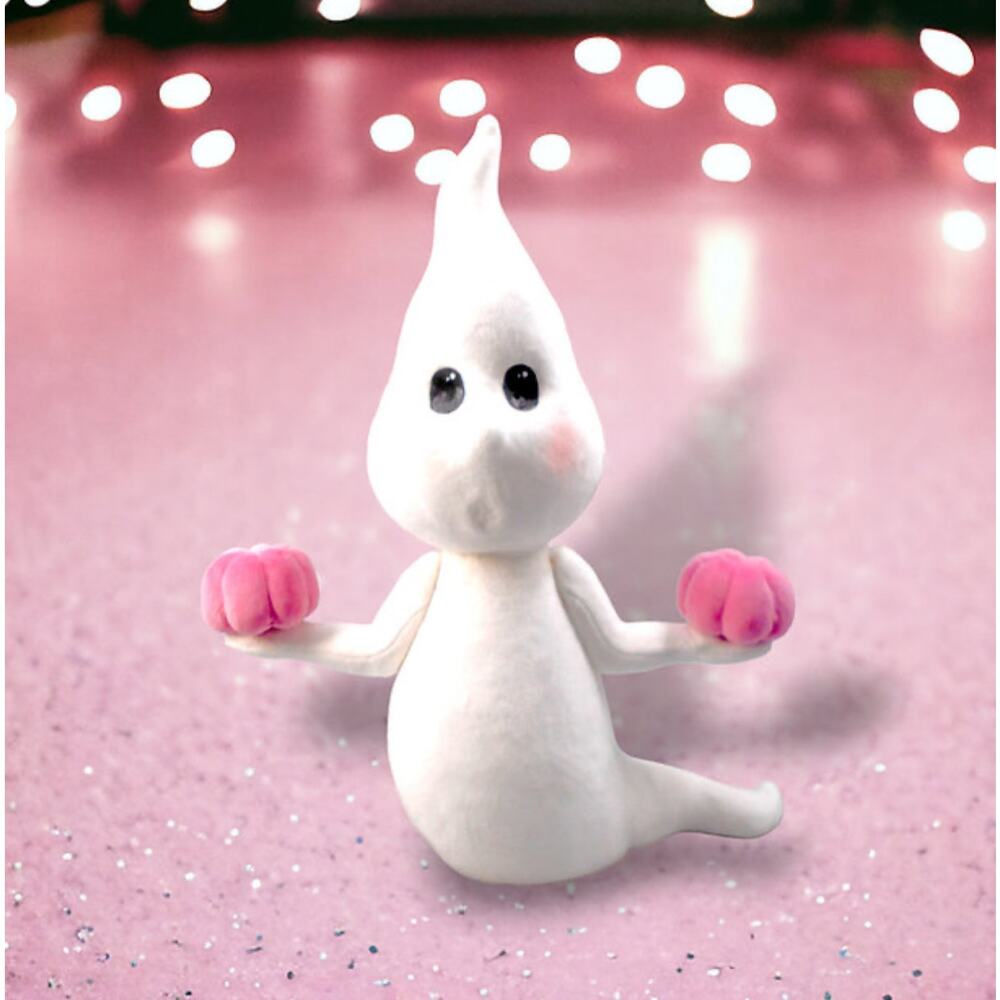 December Diamonds Boo Ville Ghost with Pink Pumpkins Large 18” Halloween NEW